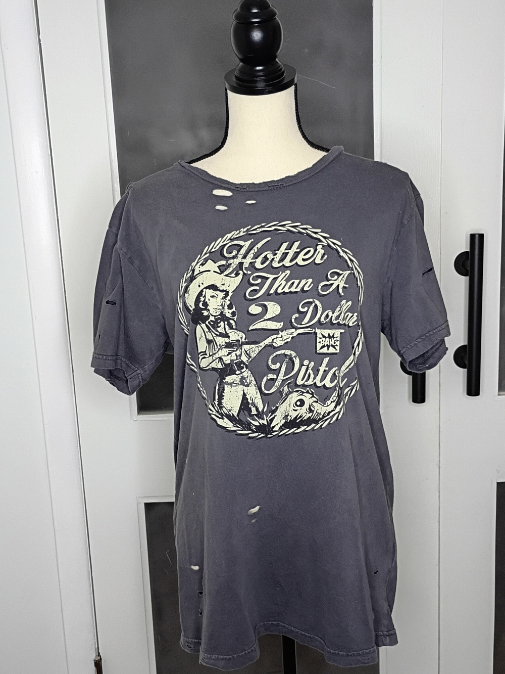 Country Deep Distressed Vintage-Style Graphic Tee Hotter Than A 2 Dollar Pistol